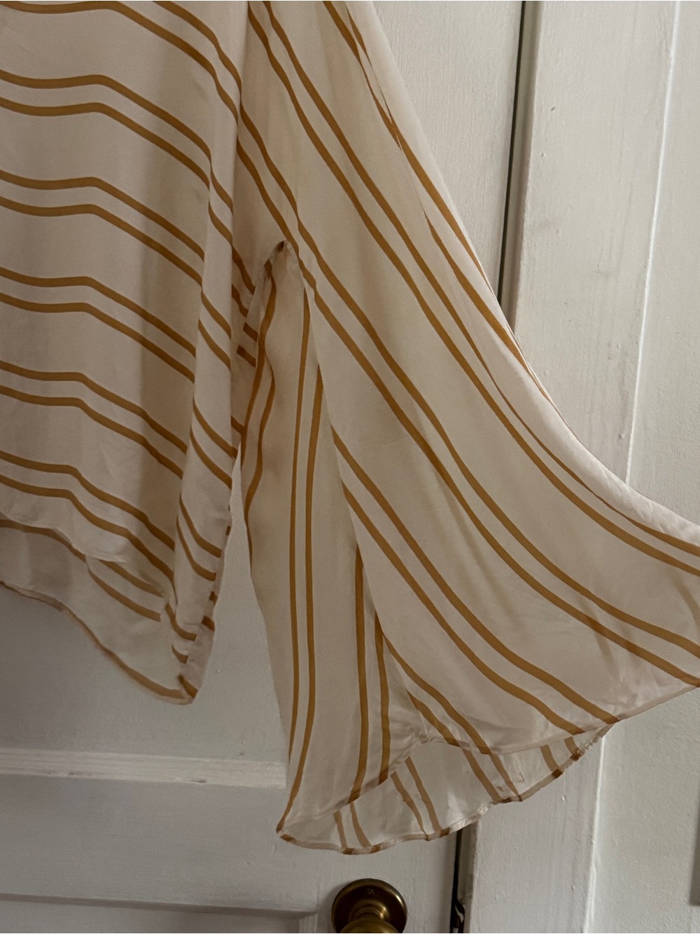 Anthropologie Guapa Cream and Mustard Stripe V-Neck Women's Top - Picture 2 of 3